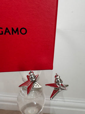 Ferragamo Silver and Crystal Star Stud Earrings