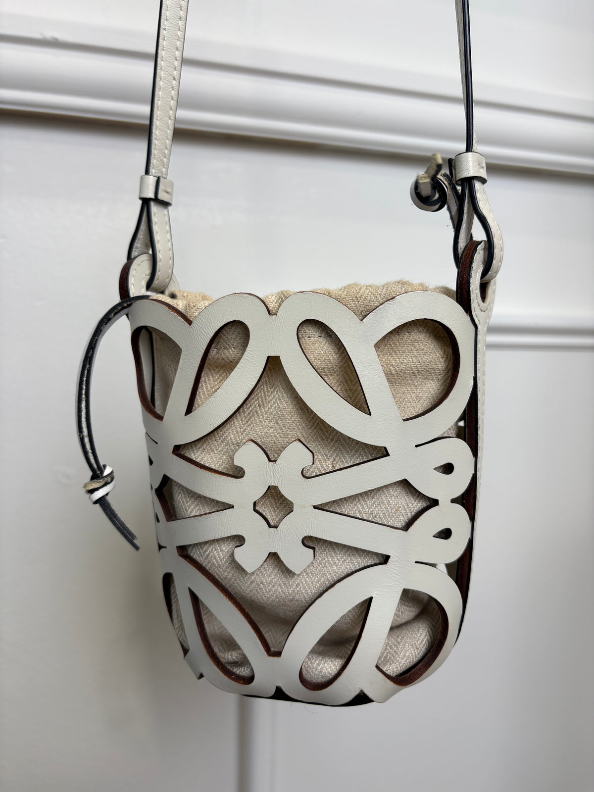 Loewe White Anagram Logo Mini Bucker Bag