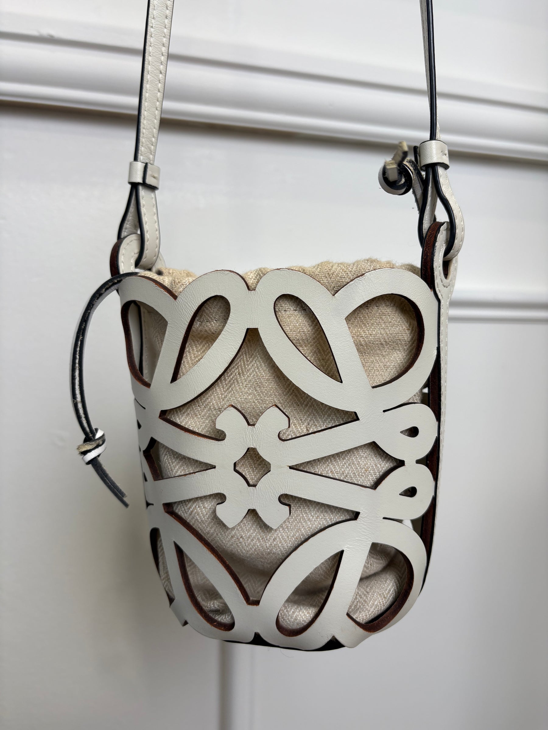 Loewe White Anagram Logo Mini Bucker Bag