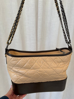 Chanel Brown and Beige Quilted Leather Gabrielle Bag
