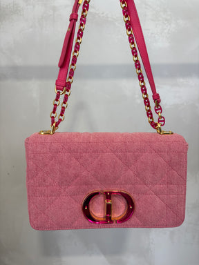 Dior Pink Denim Macrocannage Medium Caro Bag
