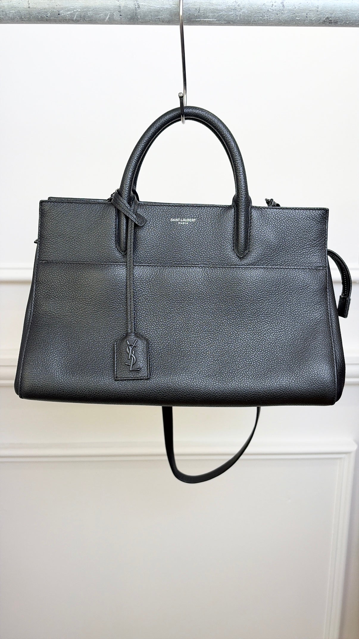Saint Laurent Black Leather Rive Gauche Shoulder Bag With Top Handle