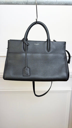 Saint Laurent Black Leather Rive Gauche Shoulder Bag With Top Handle
