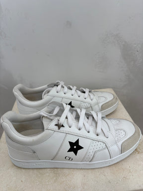 Dior White Leather Star Logo Sneaker, 35.5
