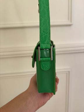 By Far Green Smooth and Croc Embossed Leather "Baby Billy" Bag