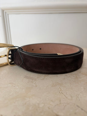 Khaite Brown Suede Belt with Gold Hardware, 80