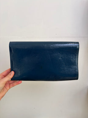 Saint Laurent Teal Patent Leather Logo Cluth