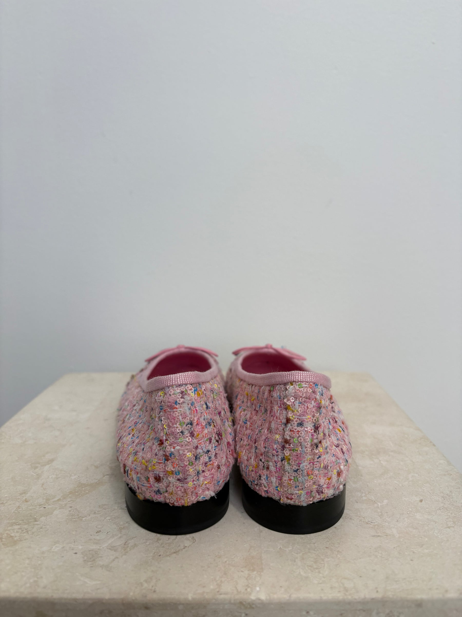 Chanel Pink Sequinned Tweed Ballet Flat, 36