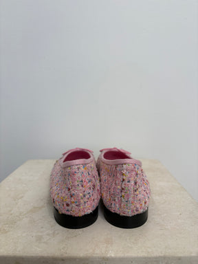 Chanel Pink Sequinned Tweed Ballet Flat, 36
