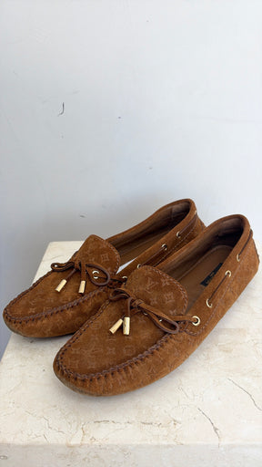 Louis Vuitton Monagram Suede Loafers Brown, 38.5