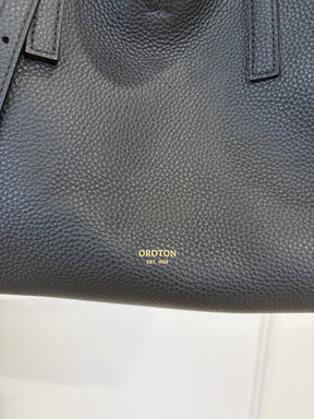 Oroton Black Grained Leather Mini Tote
