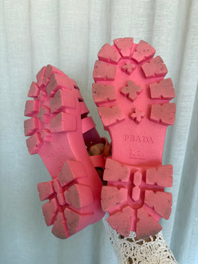 Prada Pink Rubber Platform Gladiator Sandal, 39