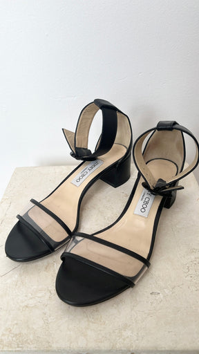Jimmy Choo Leather And PVC Block Heel Sandal, 37