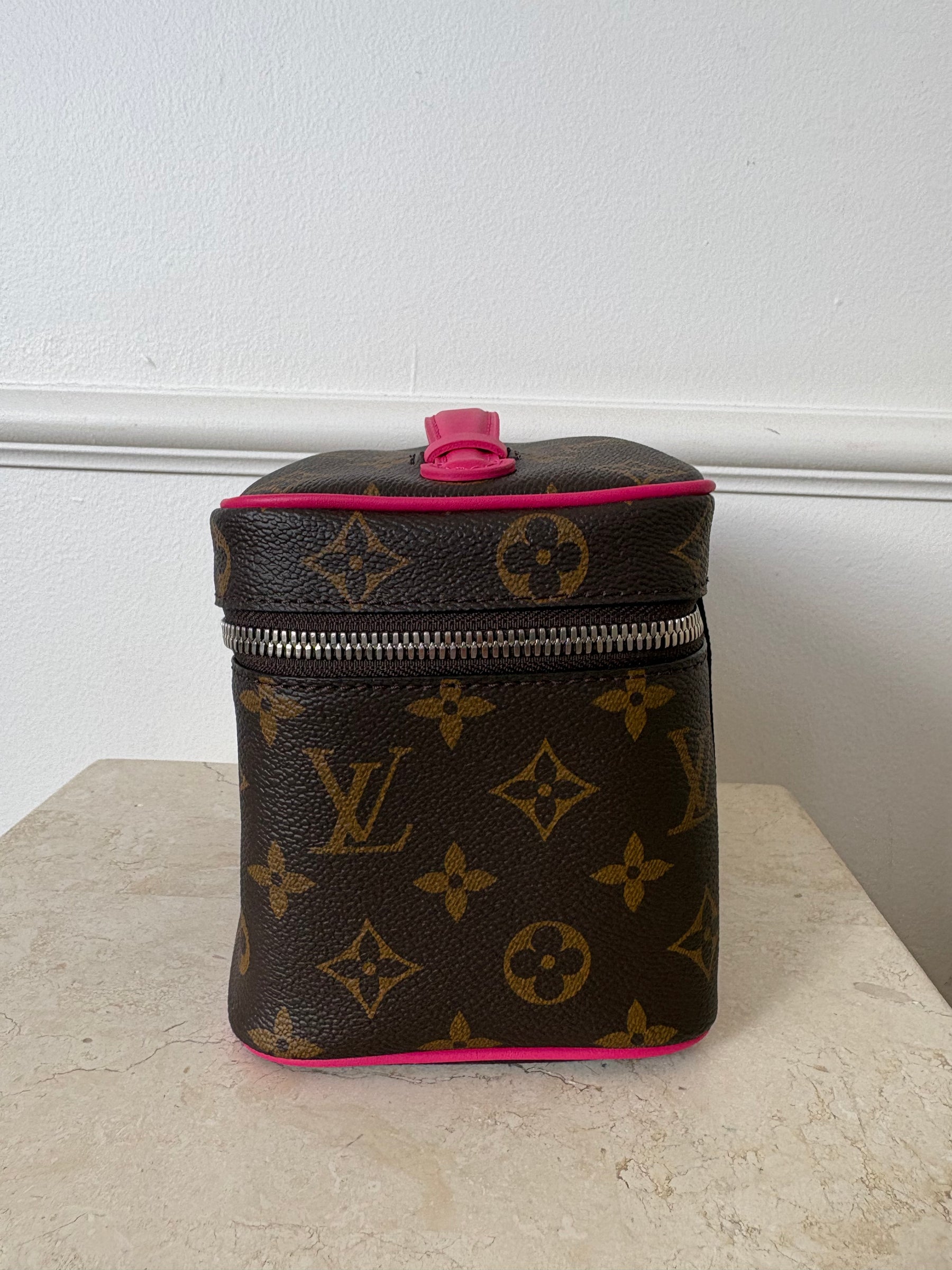 Louis Vuitton Canvas Monogram Nice Mini Toiletry Bag with Pink Leather Trim