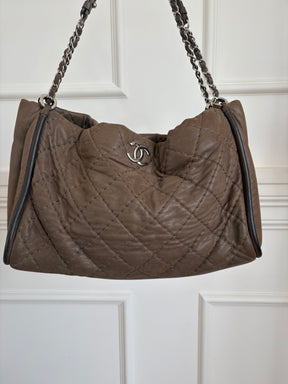 Chanel Taupe Coated Quilted Shoulder Tote