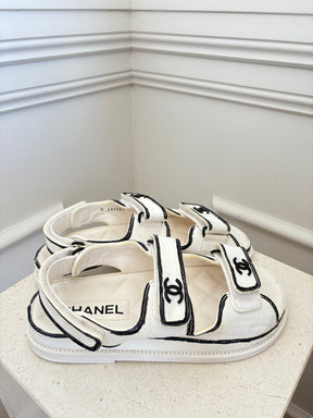 Chanel White and Black Sketch Print Dad Sandals, 37.5