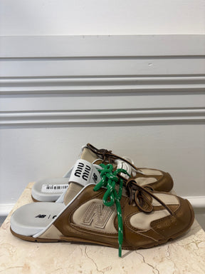 Miu Miu x New Balance 530 SL Deco Calf Leather Mules Brown, 38