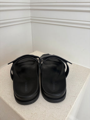 Hermès Black Leather Chypre Sandals, 36