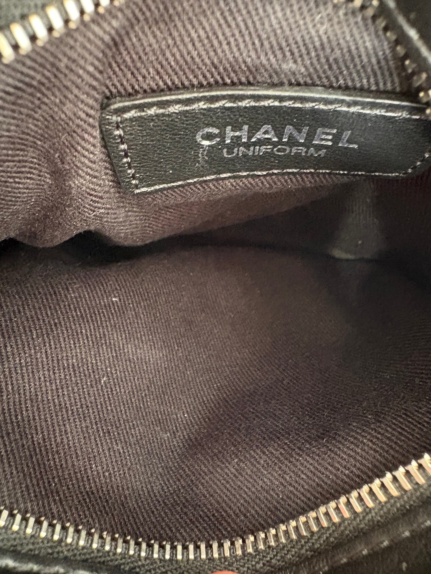 Chanel Uniform Black Quilted Leather Pochette Bag