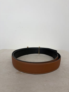 Hermès Reversible 38mm Hippique Belt In Togo Box Leather Tan Black, 92 cm