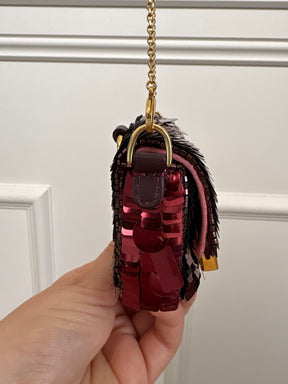 Fendi Burgundy Sequinned Micro Baguette Bag