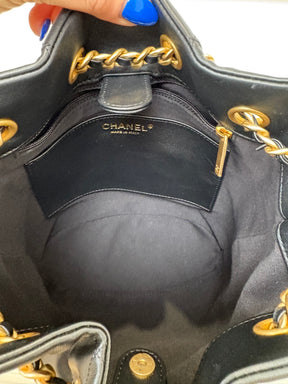 Chanel Black Lambskin Leather Charm Bucket Bag