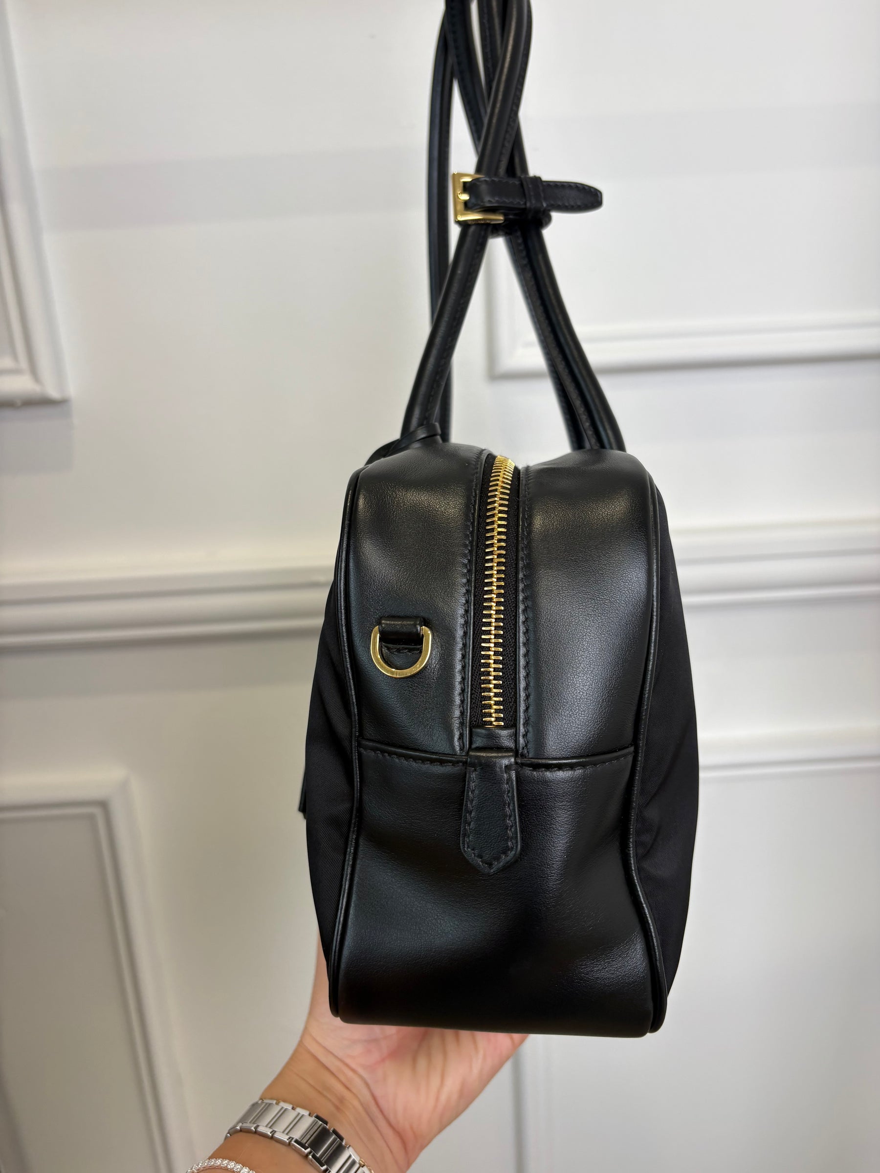 PRADA Nylon Leather Shoulder Bag, M