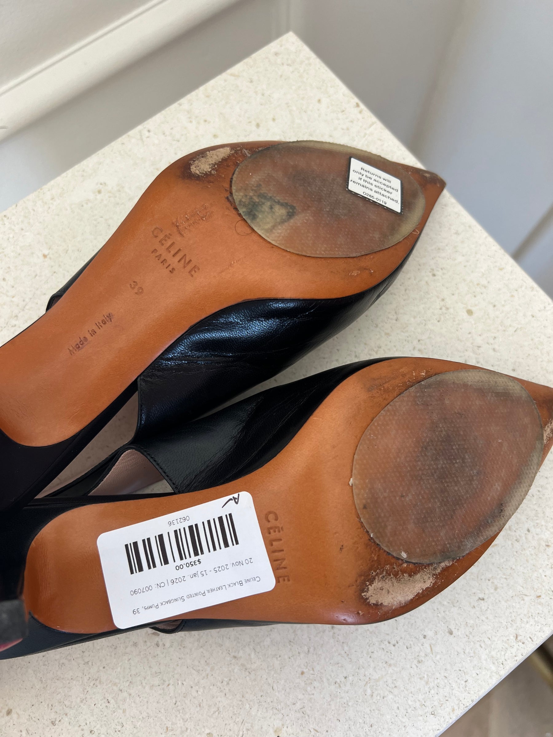 Celine Black Leather Pointed Slingback Pumps, 39