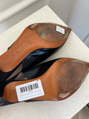Celine Black Leather Pointed Slingback Pumps, 39