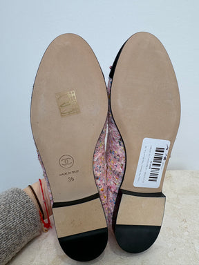 Chanel Pink Sequinned Tweed Ballet Flat, 36