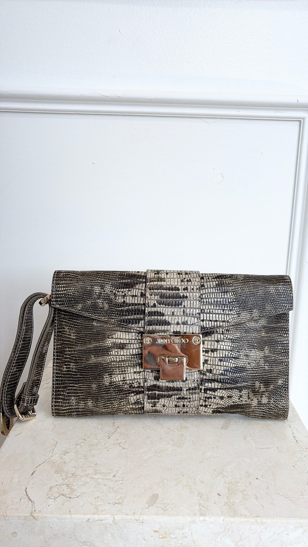 Jimmy Choo Snake Skin Embossed Wristlet Clutch