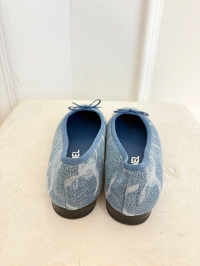 Chanel Blue Denim Logo Ballet Flats, 36.5