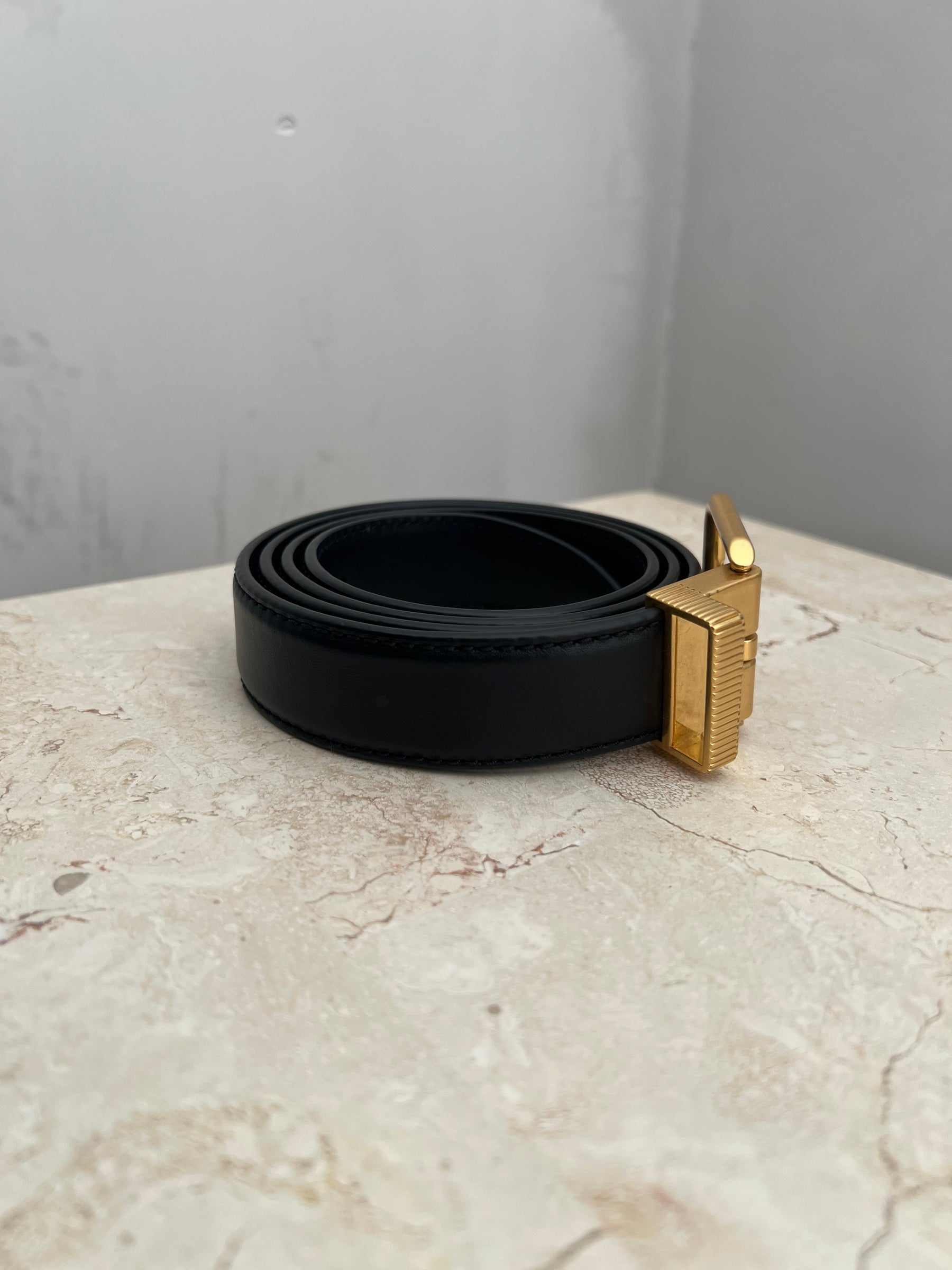 Camilla and Marc Emersyn Leather Belt in Black with Gold, S/M