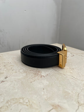 Camilla and Marc Emersyn Leather Belt in Black with Gold, S/M