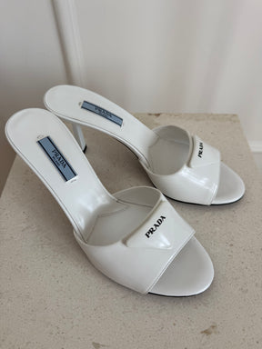 Prada White Logo Mules, 37