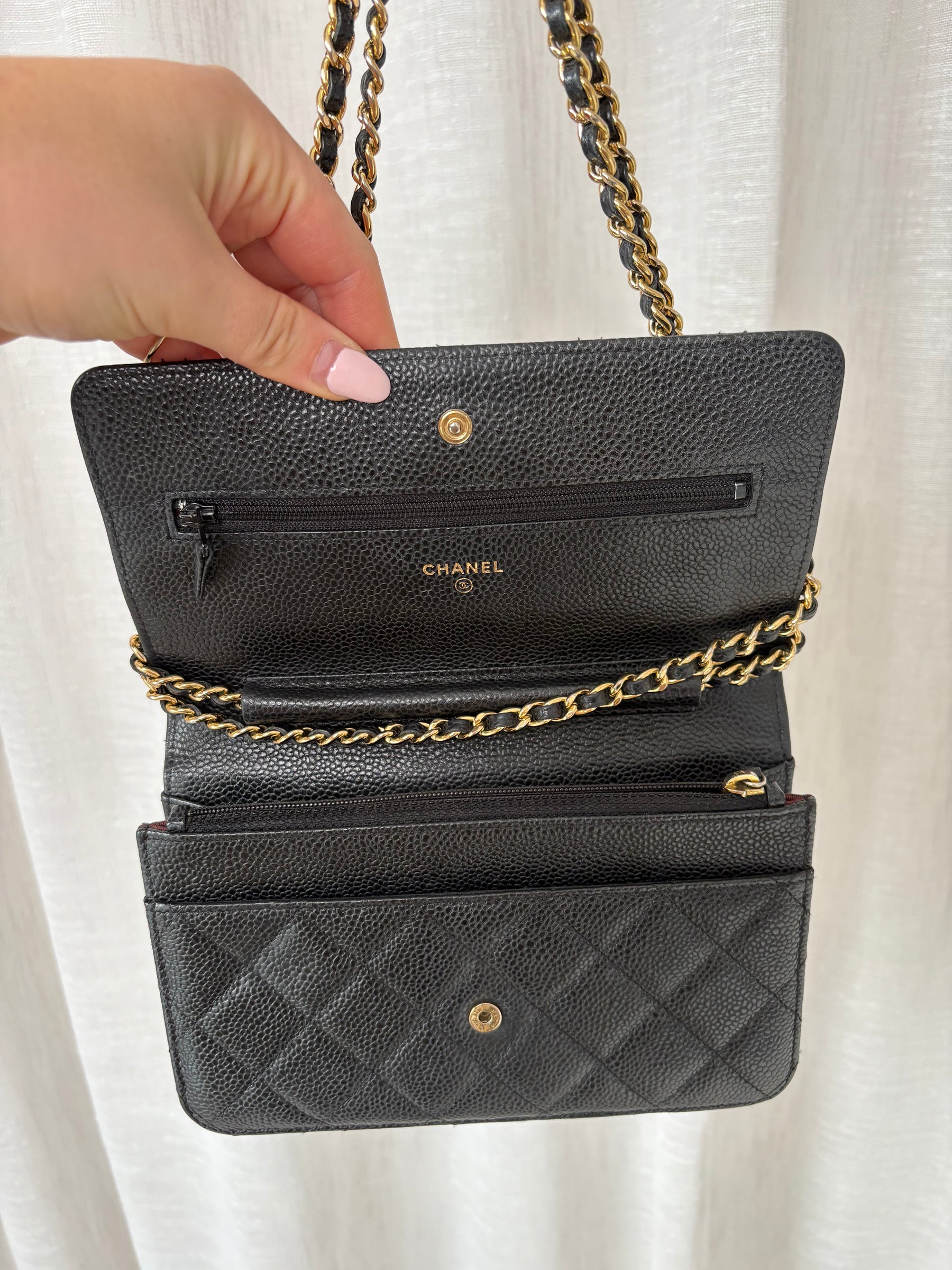 Chanel Wallet On A Chain Gold Harware In Black Caviar