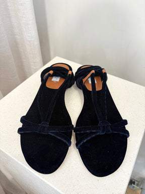 GABRIELA HEARST Navy Velvet Lace Lace Up Sandals, 39.5