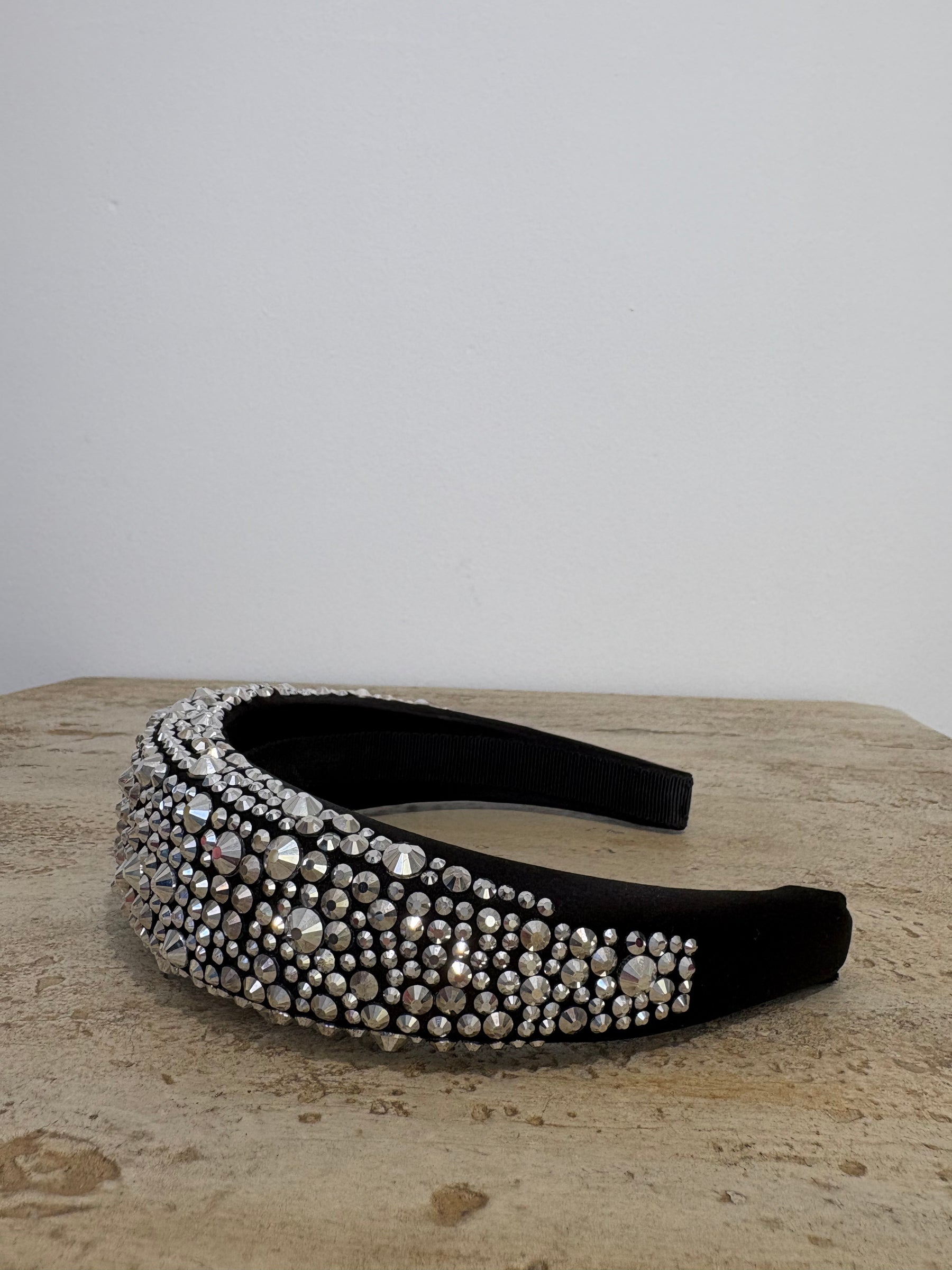 Prada Black and Crystal Studded Logo Headband