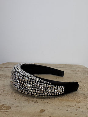 Prada Black and Crystal Studded Logo Headband