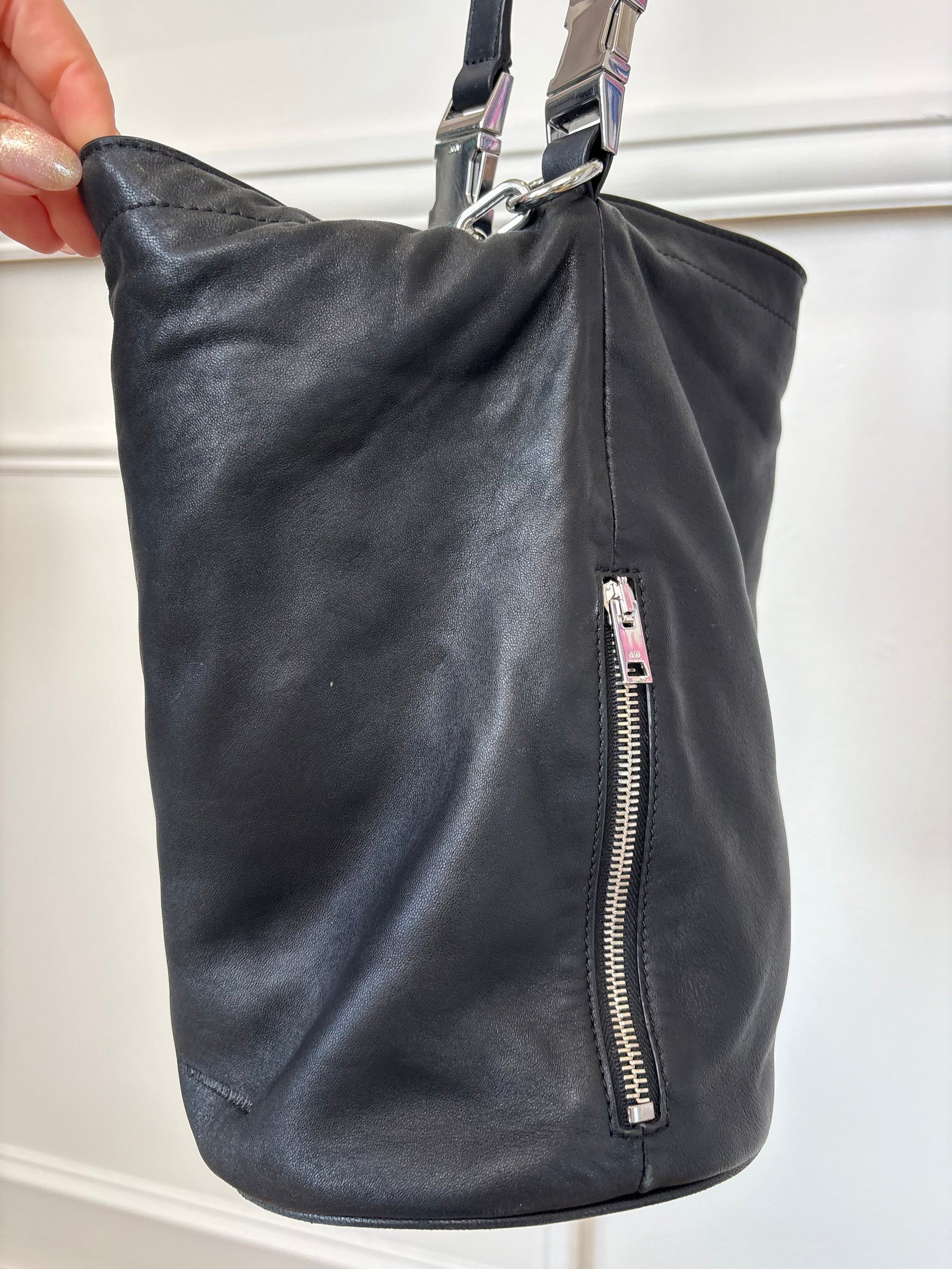 Alexander Wang Black Leather Slouchy Bucket Bag with Chain