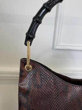 Gucci Snake Skin Shoulder Bag And Pouch Bamboo Handle