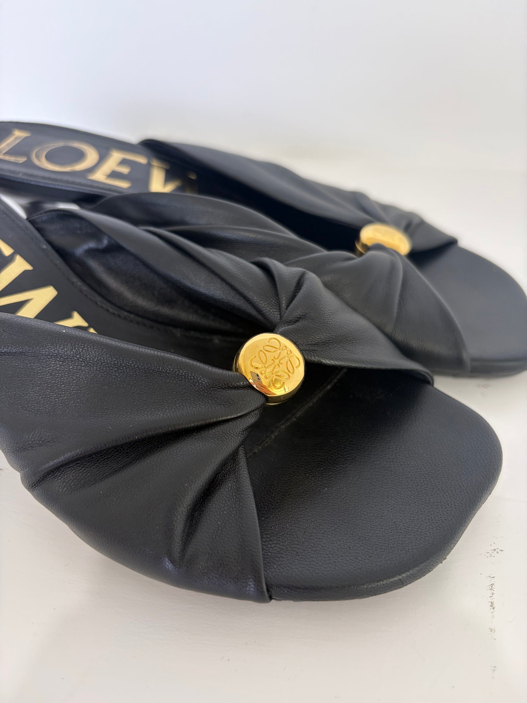 Loewe Black Leather Dot Heeled Mules, 36