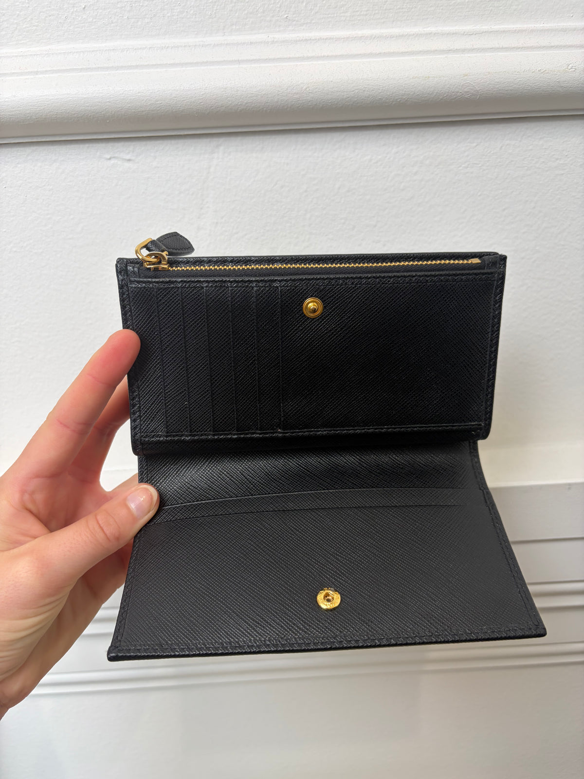 Prada Black Saffiano Leather Trifold Logo Wallet