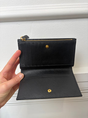 Prada Black Saffiano Leather Trifold Logo Wallet