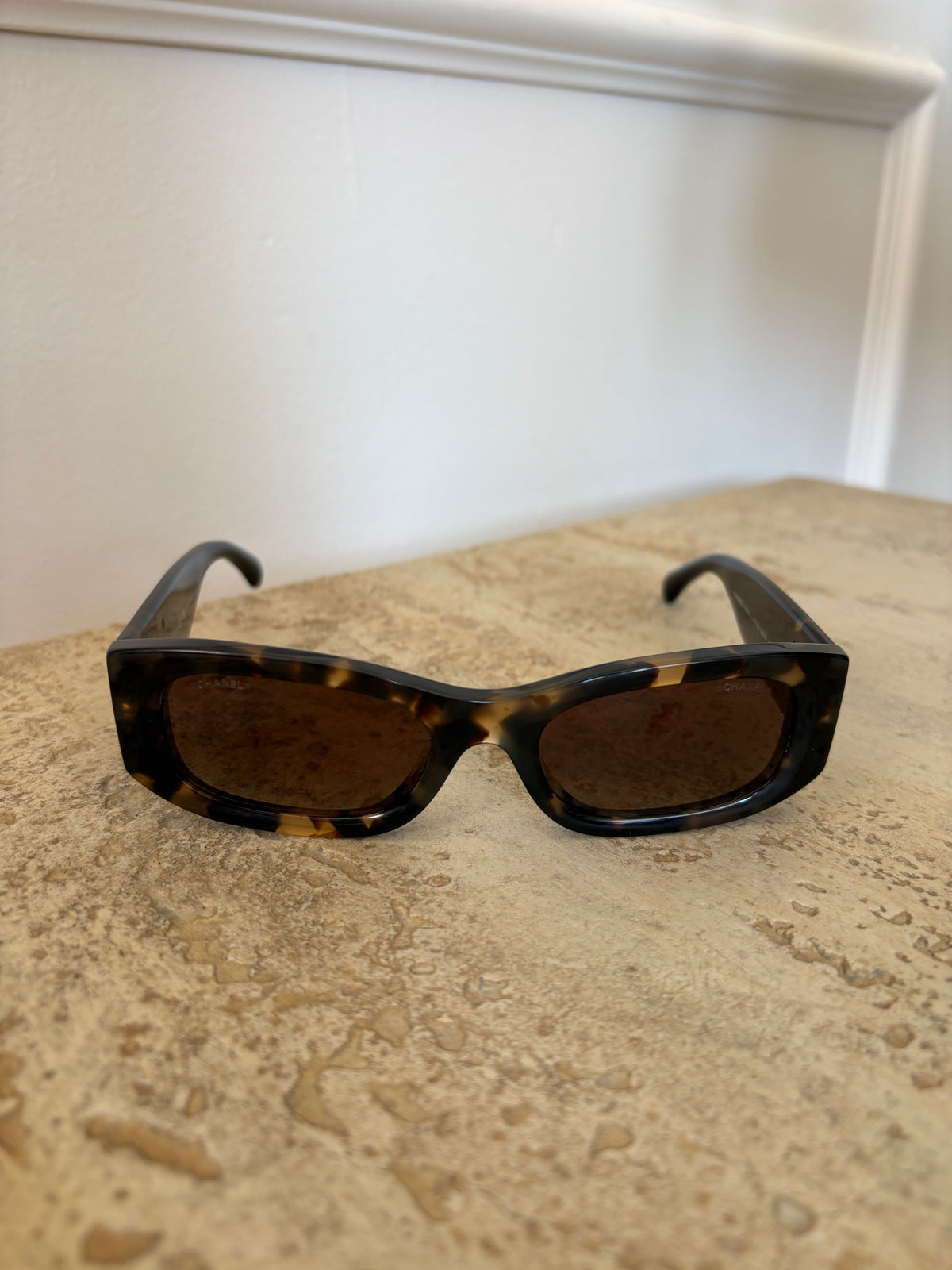 Chanel Tortoiseshell Rectangular Sunglasses
