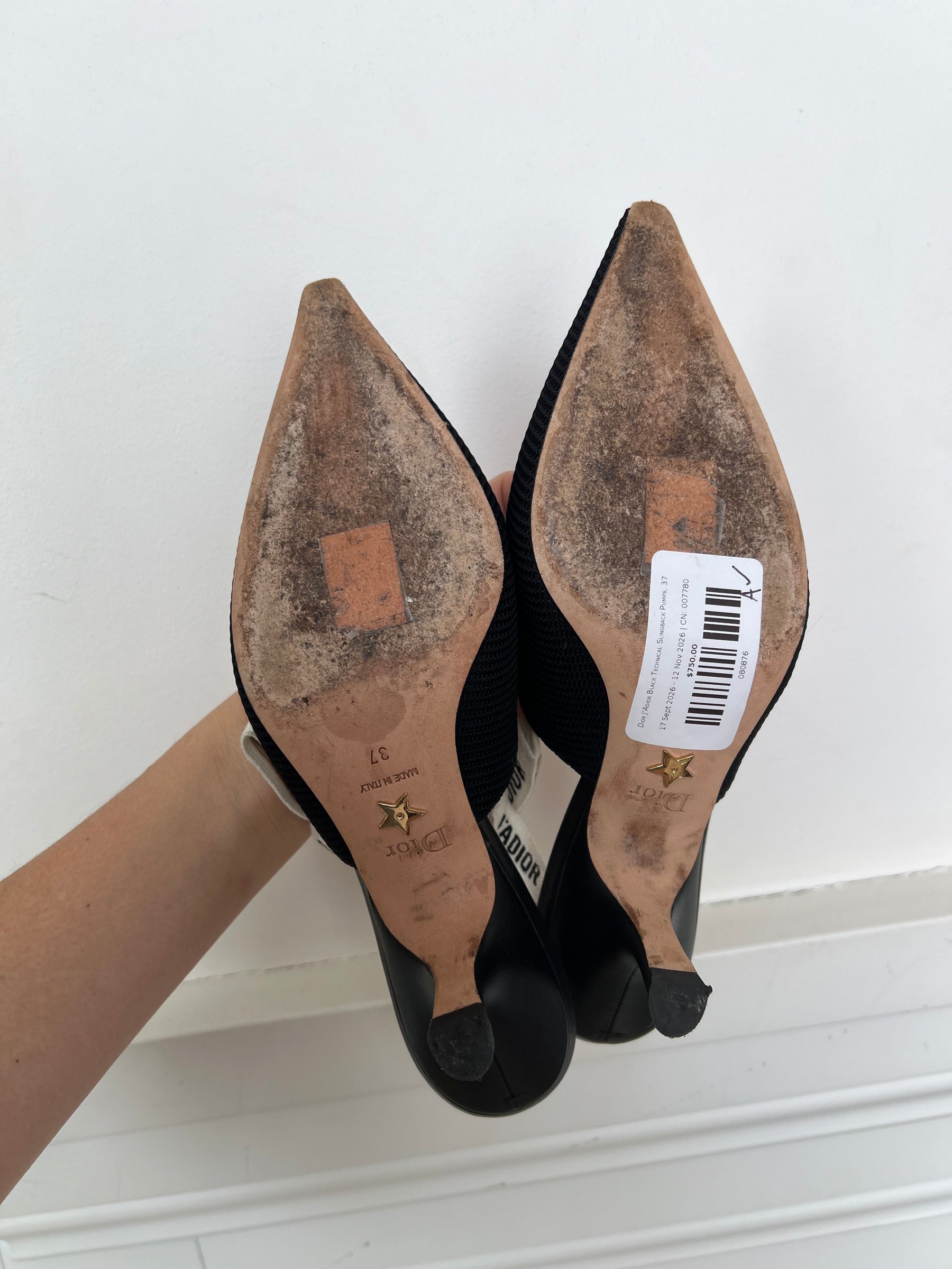 Dior J'Adior Black Technical Slingback Pumps, 37