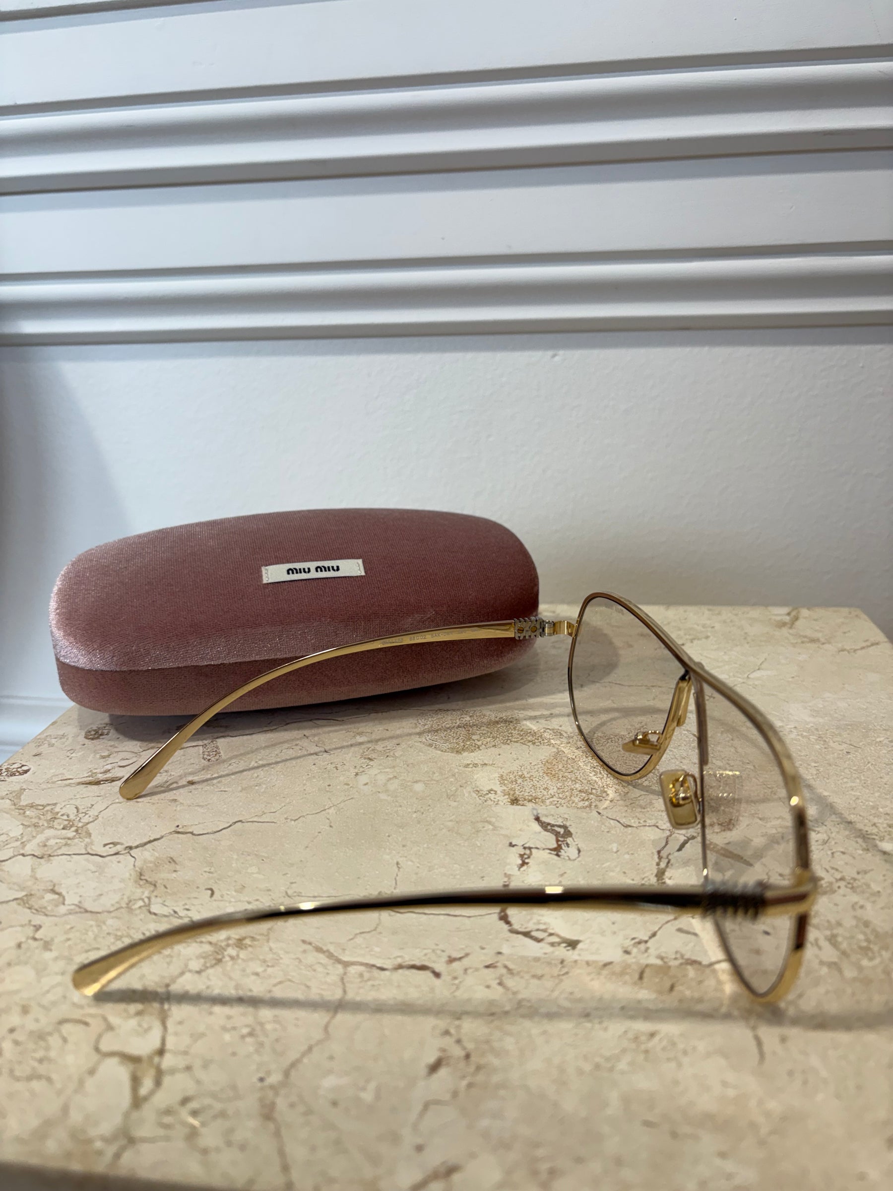 Miu Miu Gold Tone Clear Lens Aviator Sunglasses