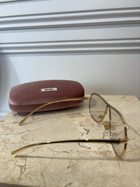 Miu Miu Gold Tone Clear Lens Aviator Sunglasses