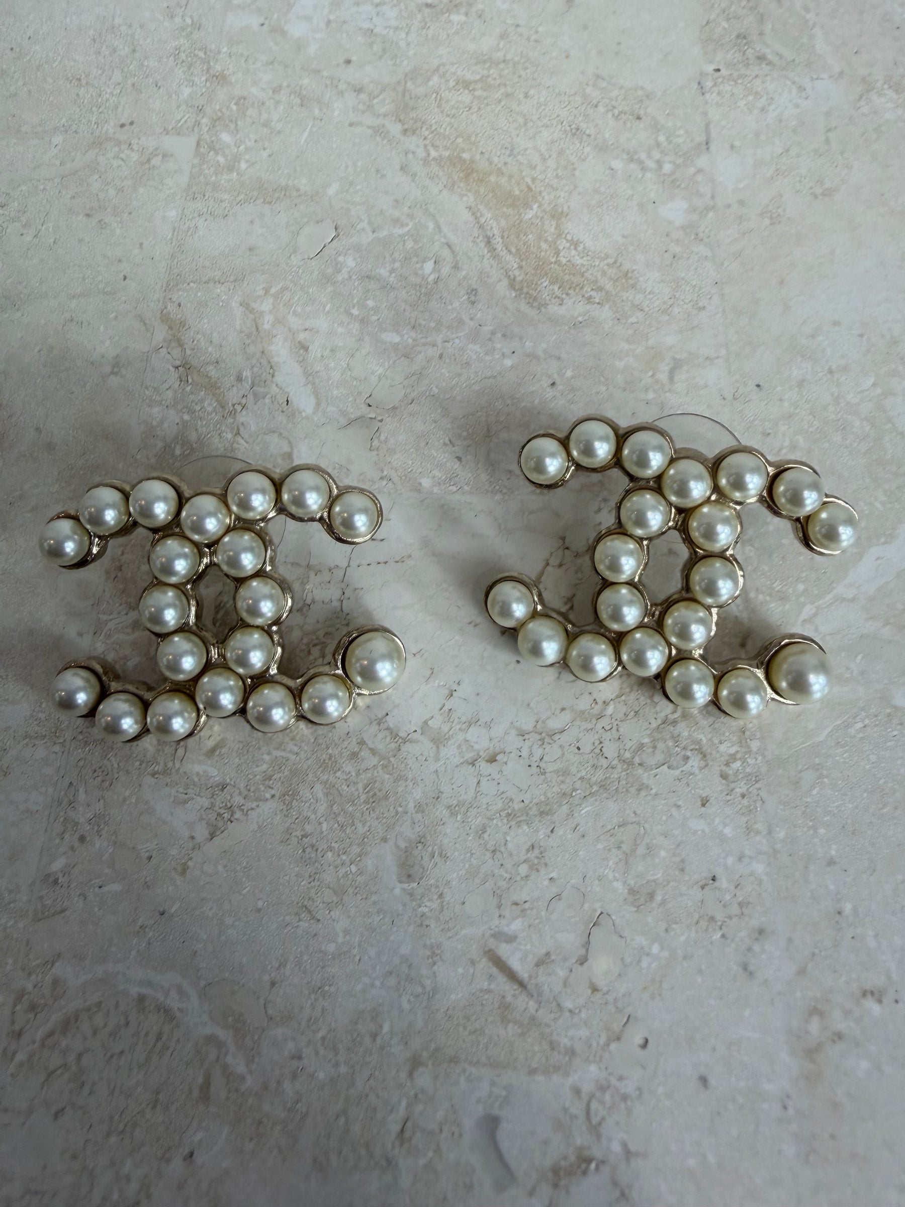 Chanel Pearl and Gold CC Stud Earrings