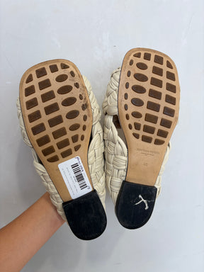 Bottega Veneta Ecru Woven Leather Slides, 40